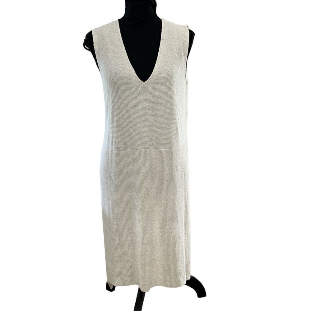 Zara Beige Long V-neck Knit Tunic Top(Size Medium)